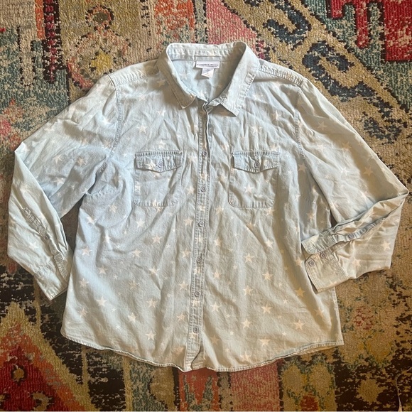 Country store  Light Blue Star Patterned Button-Up Shirt 1X - Picture 1 of 6